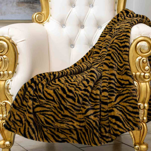 Tiger Stripe Faux Fur Throw   Black/Camel   50x60