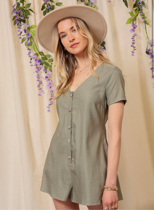 Olive Button Up Romper