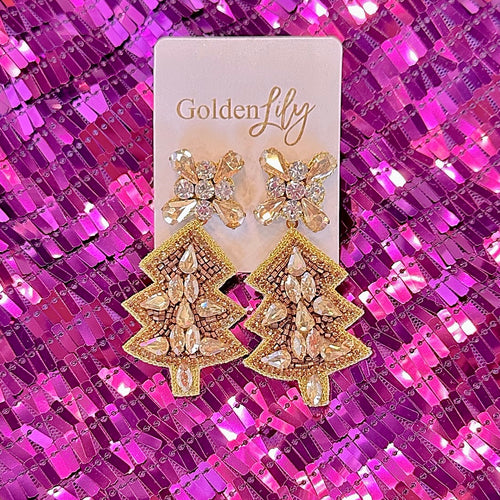Golden Lily Neutral Christmas Tree Earrings