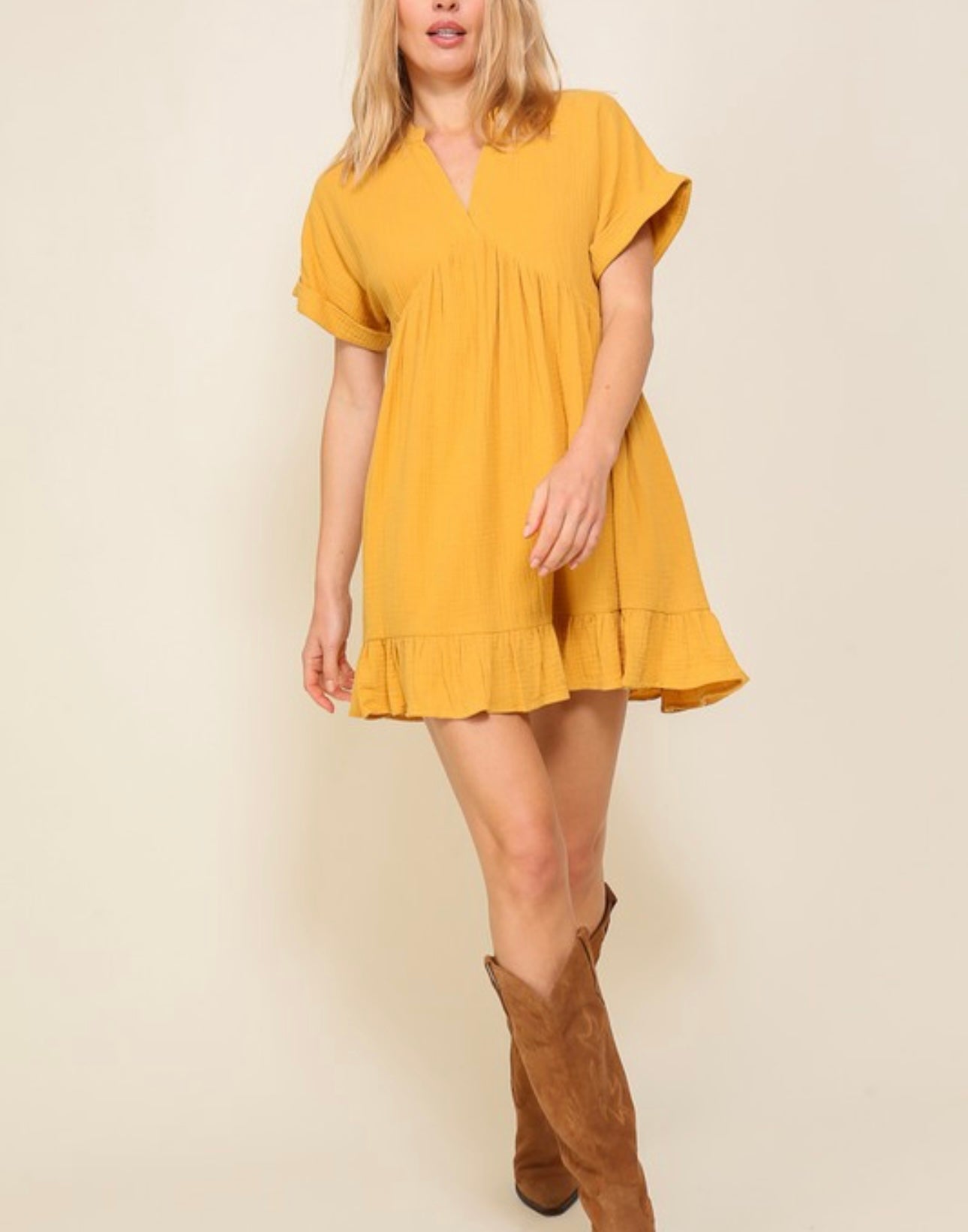 Soft Yellow Ruffle Hem Dress