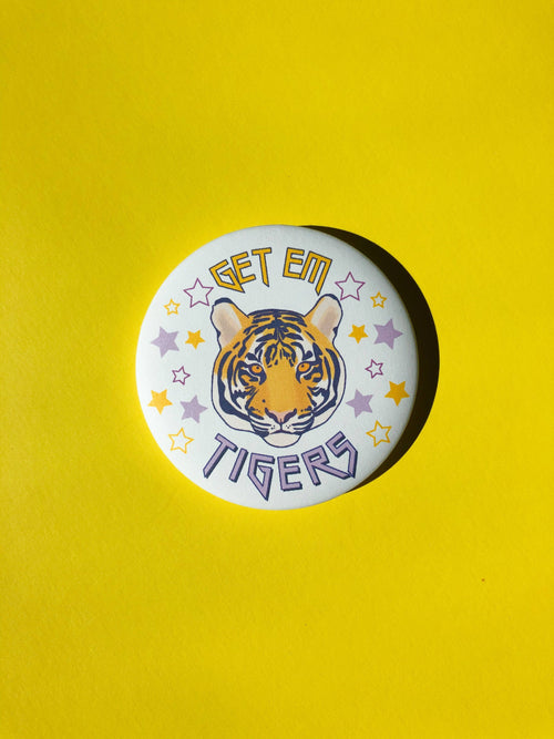 Get Em Tigers Button (Purple&Gold)
