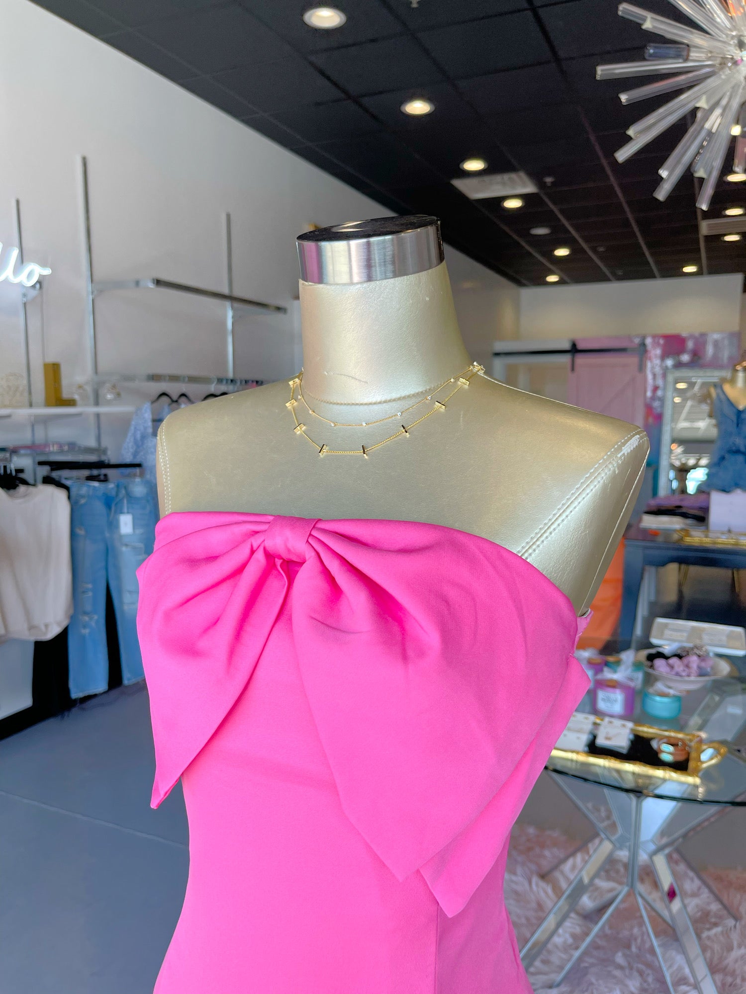 Pink Strapless Bow Dress