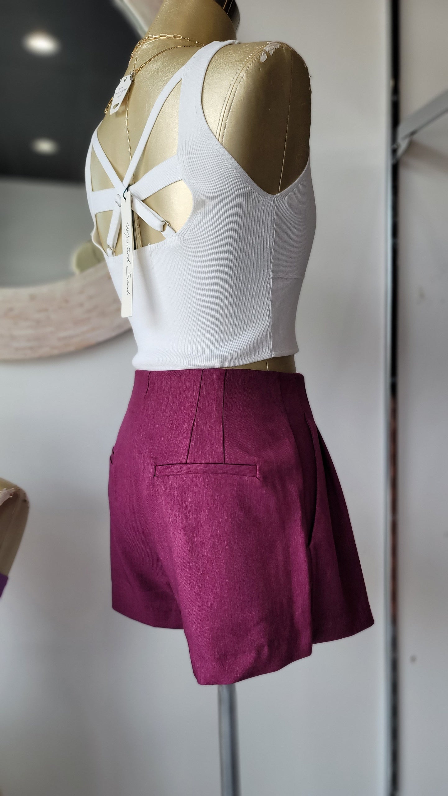 Pleated Berry High Waisted Shorts