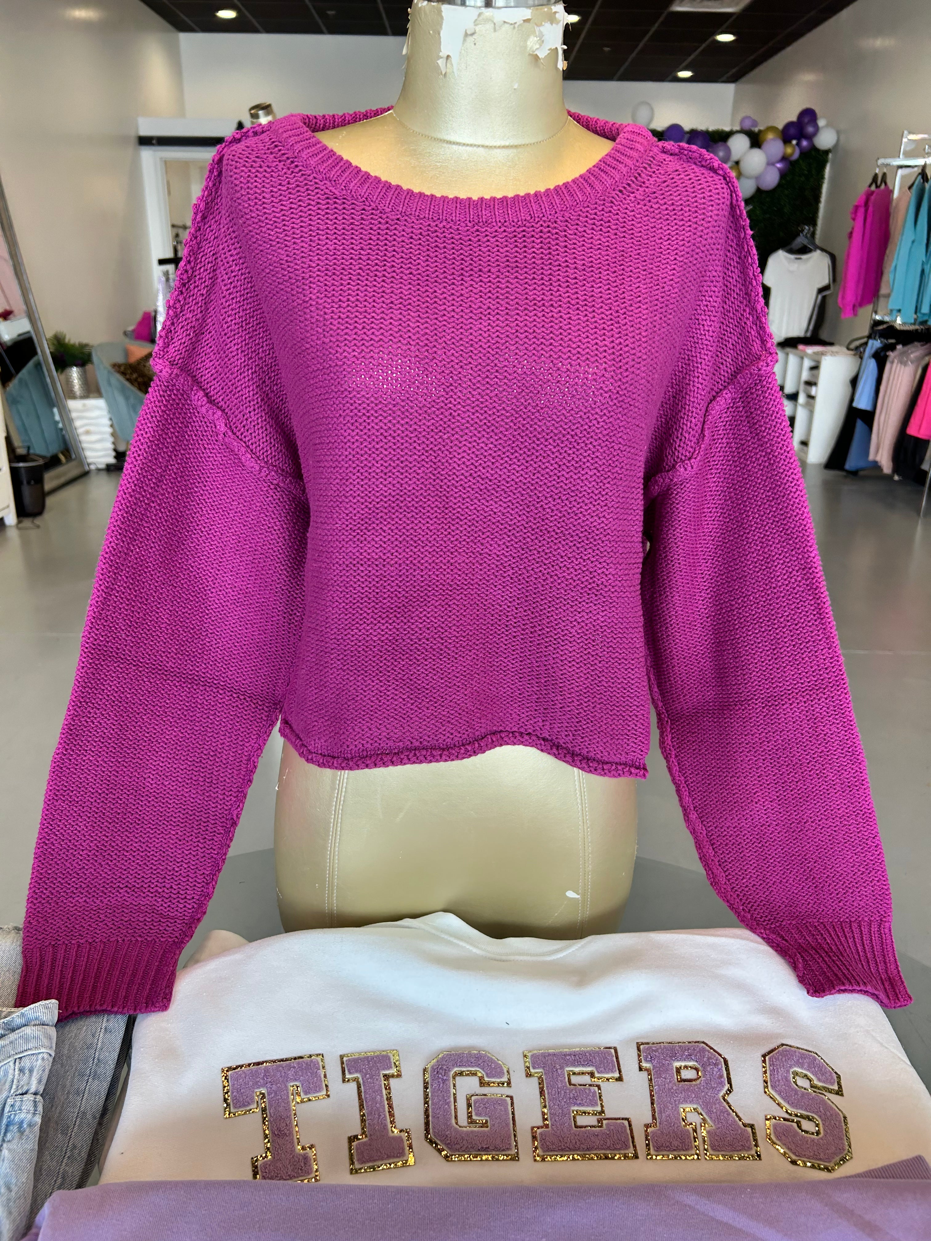 Magenta Purple Loose Fit Sweater