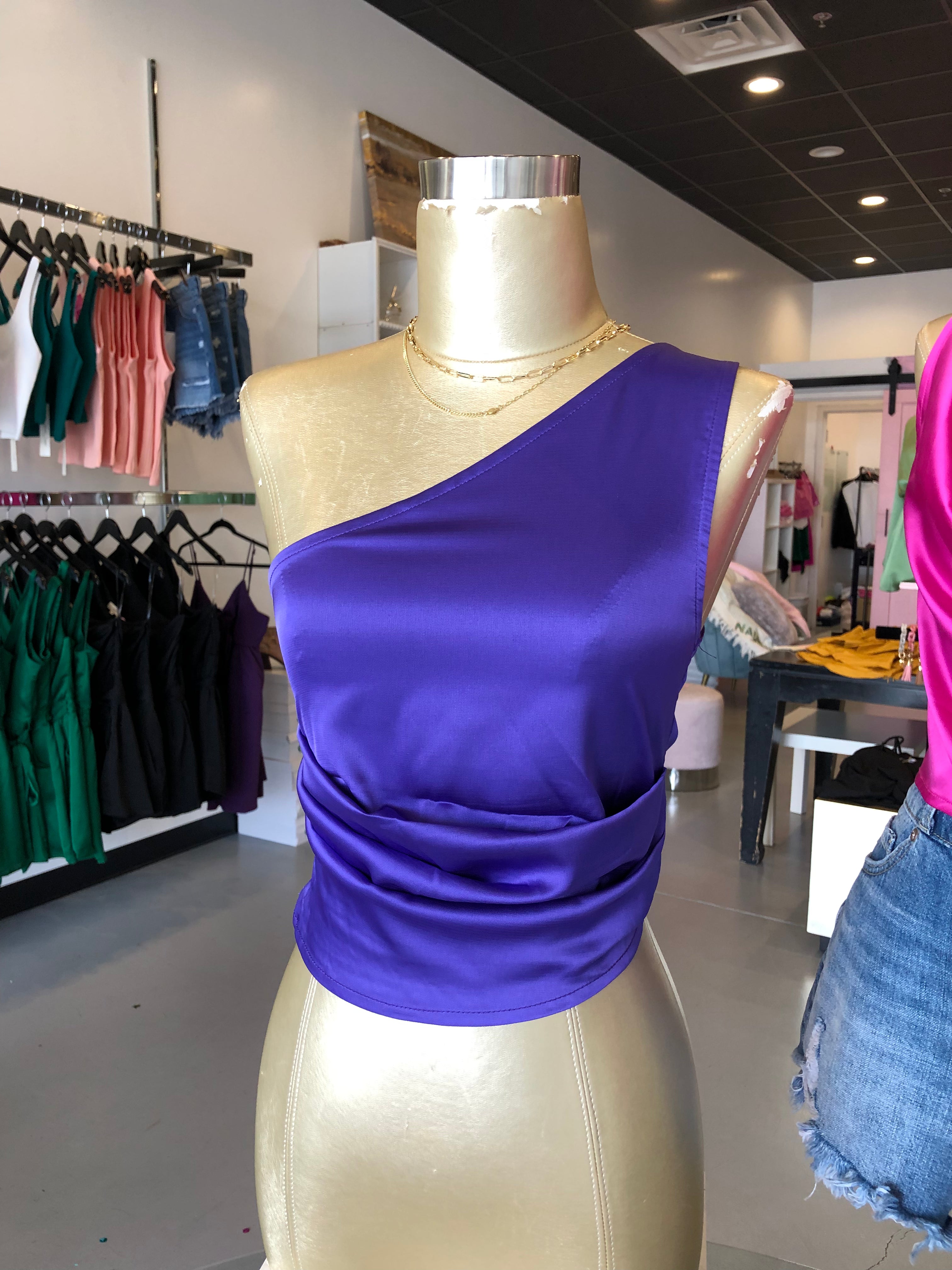 Purple One Shoulder Ruched Top