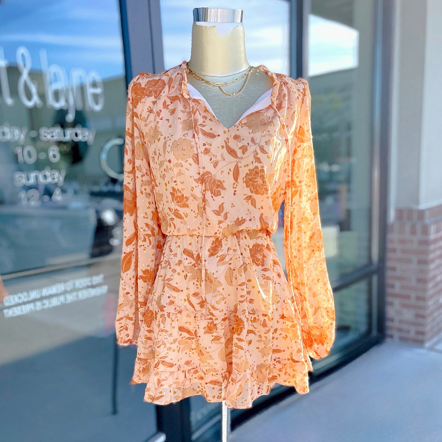 Apricot Taupe Floral Dress